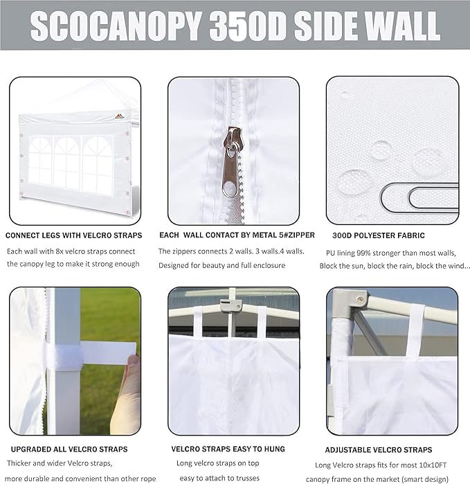 DGCANOPY Side Wall with Window for 10x10 Canopy Frame, a set, 4 Pcs Sunwalls,White