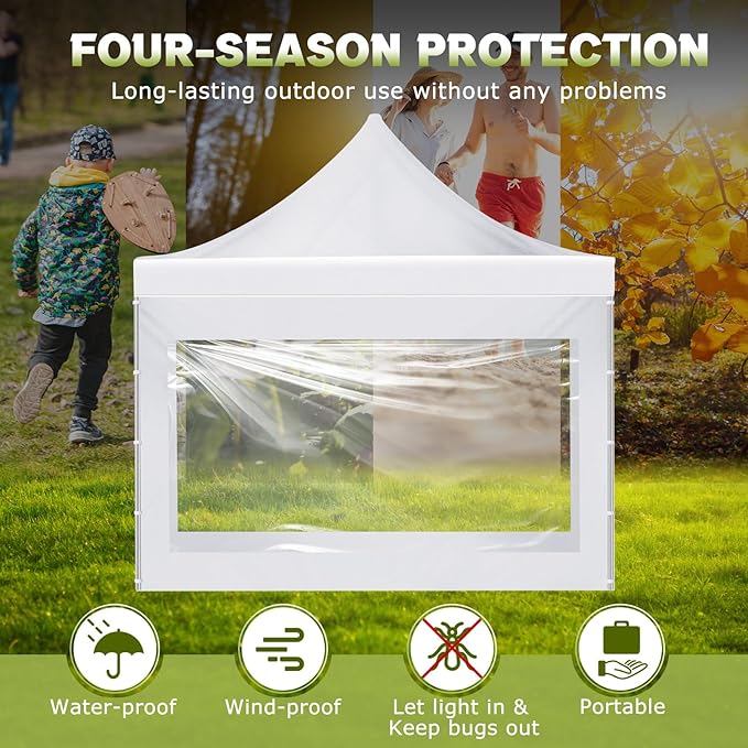 DGCANOPY Clear Window Sidewall for 10x10ft Canopy Frame, 4 clear Sunwalls Only,(White)