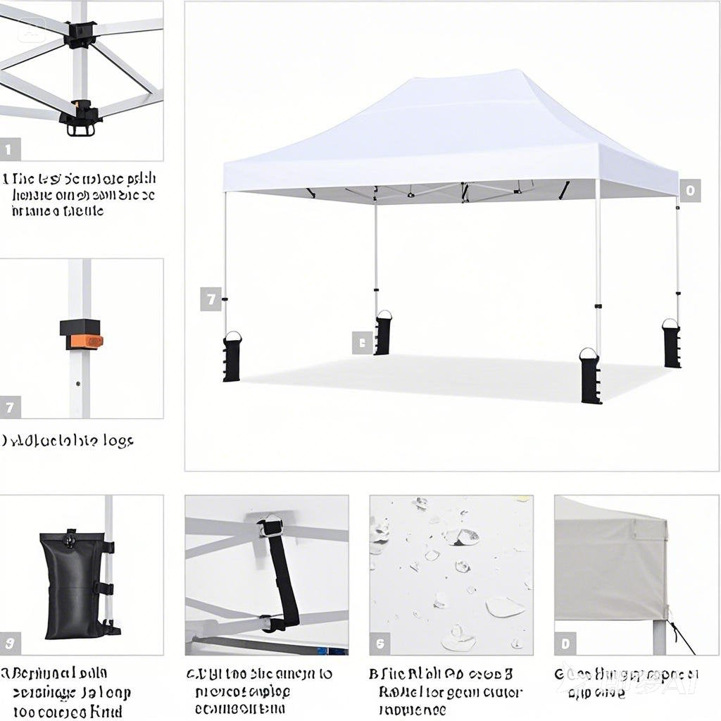 DGCANOPY 10x15ft Instant Canopy, Portable Outdoor Canopy Instant Tent, Commercial Shade Canopy with Wheeled Carry Bag, 4 weight bags, Steel frame, White