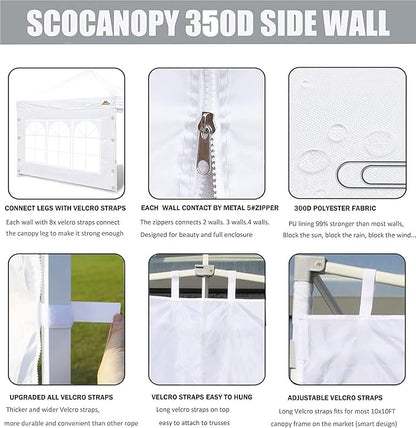 DGCANOPY Side Wall with Window for 10x10 Canopy Frame, a set, 4 Pcs Sunwalls，White