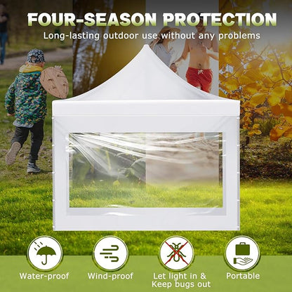 DGCANOPY Clear Window Sidewall for 10x10ft Canopy Frame, 4 clear Sunwalls Only,(White）